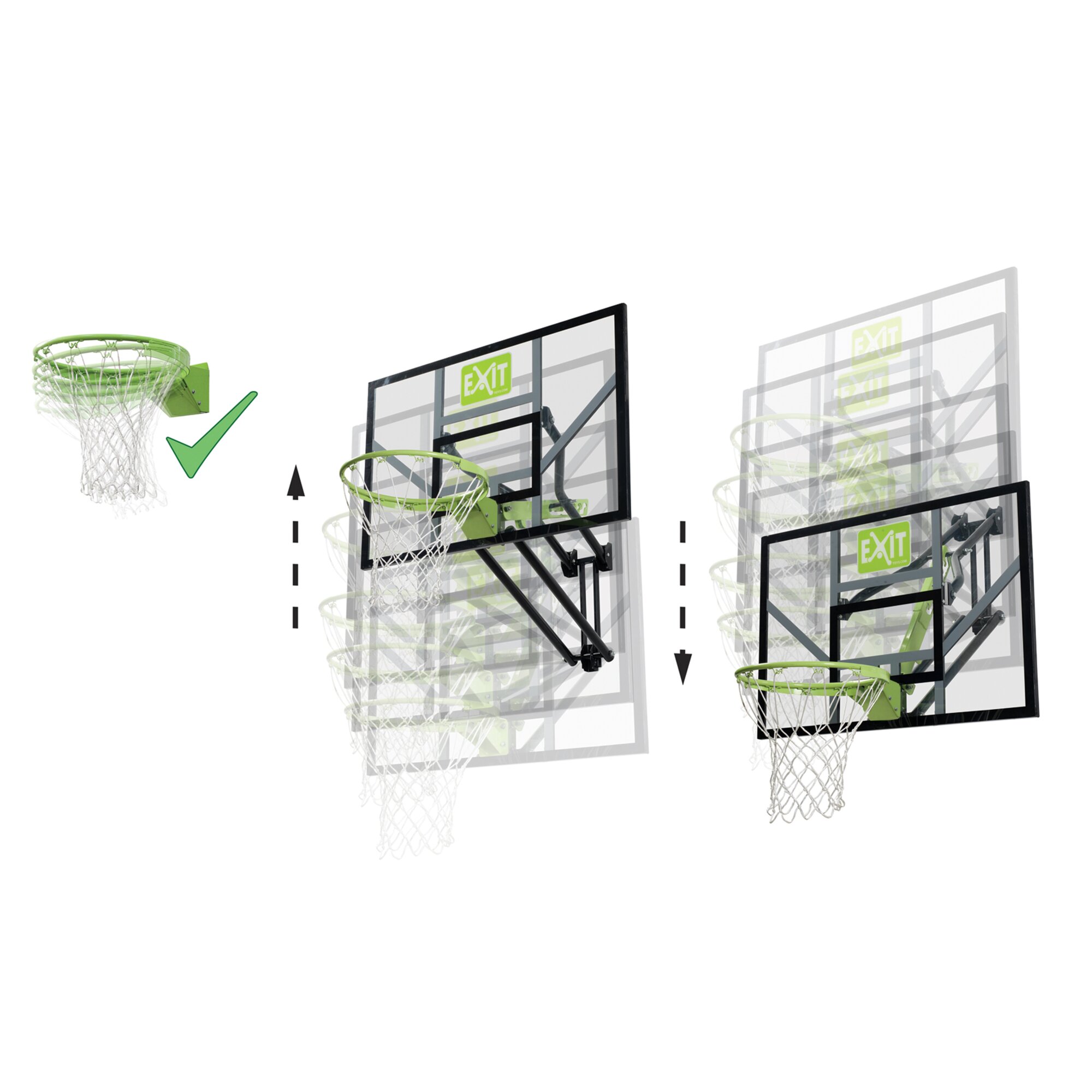 EXIT Galaxy Basketballkorb Wandmontage inkl. Dunkring grün/schwarz 5 Stufen