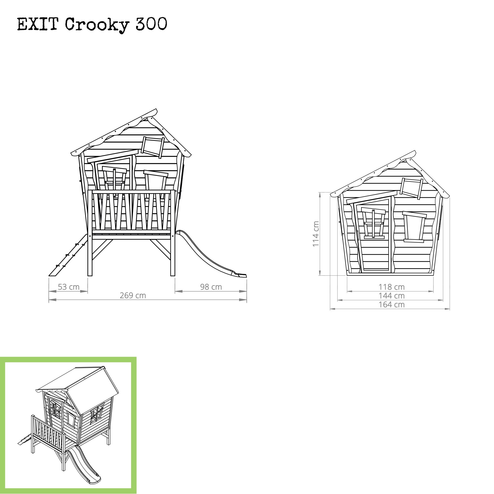EXIT Crooky 300 Holzspielhaus graubeige Aufbau
