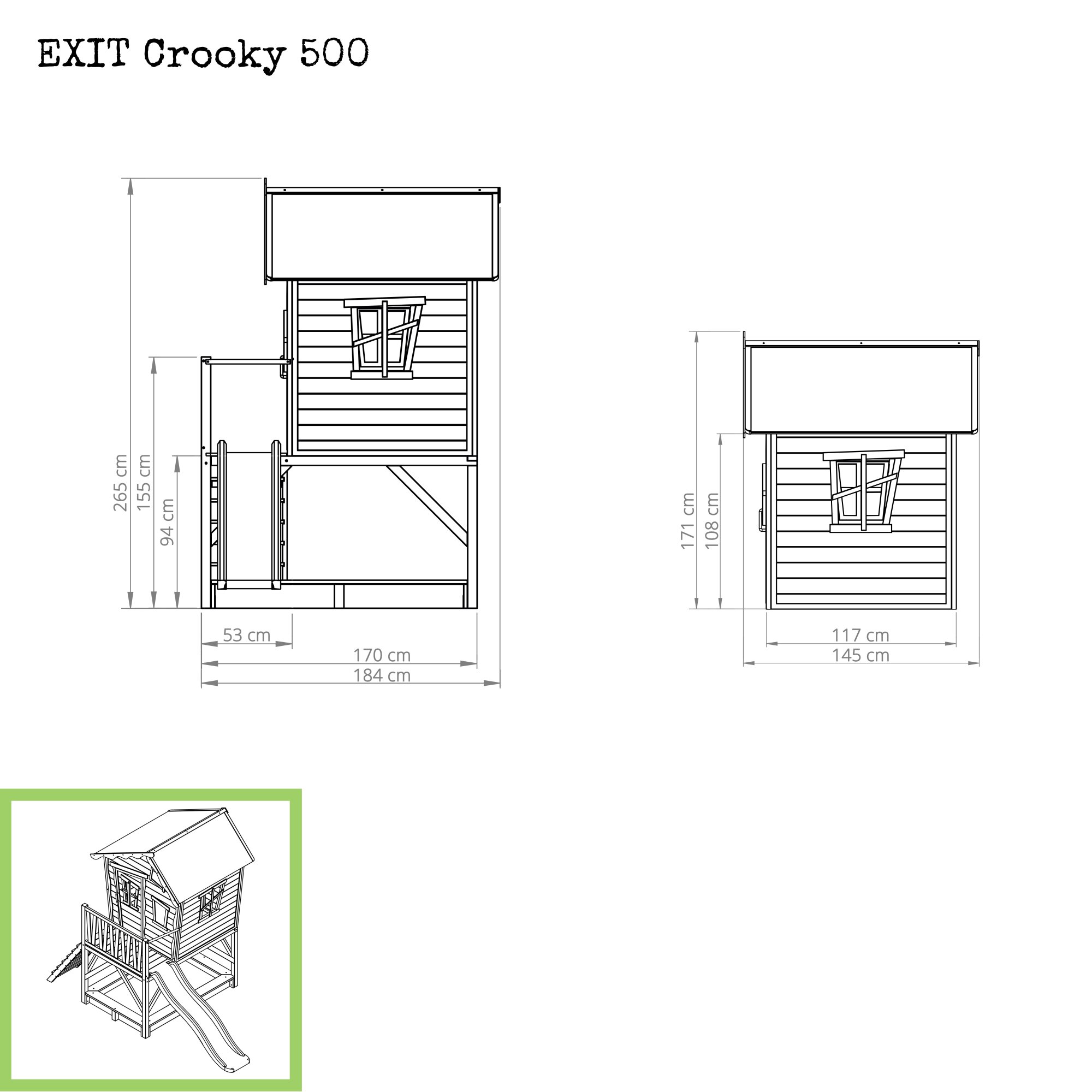 EXIT Crooky 500 Holzspielhaus graubeige Maße
