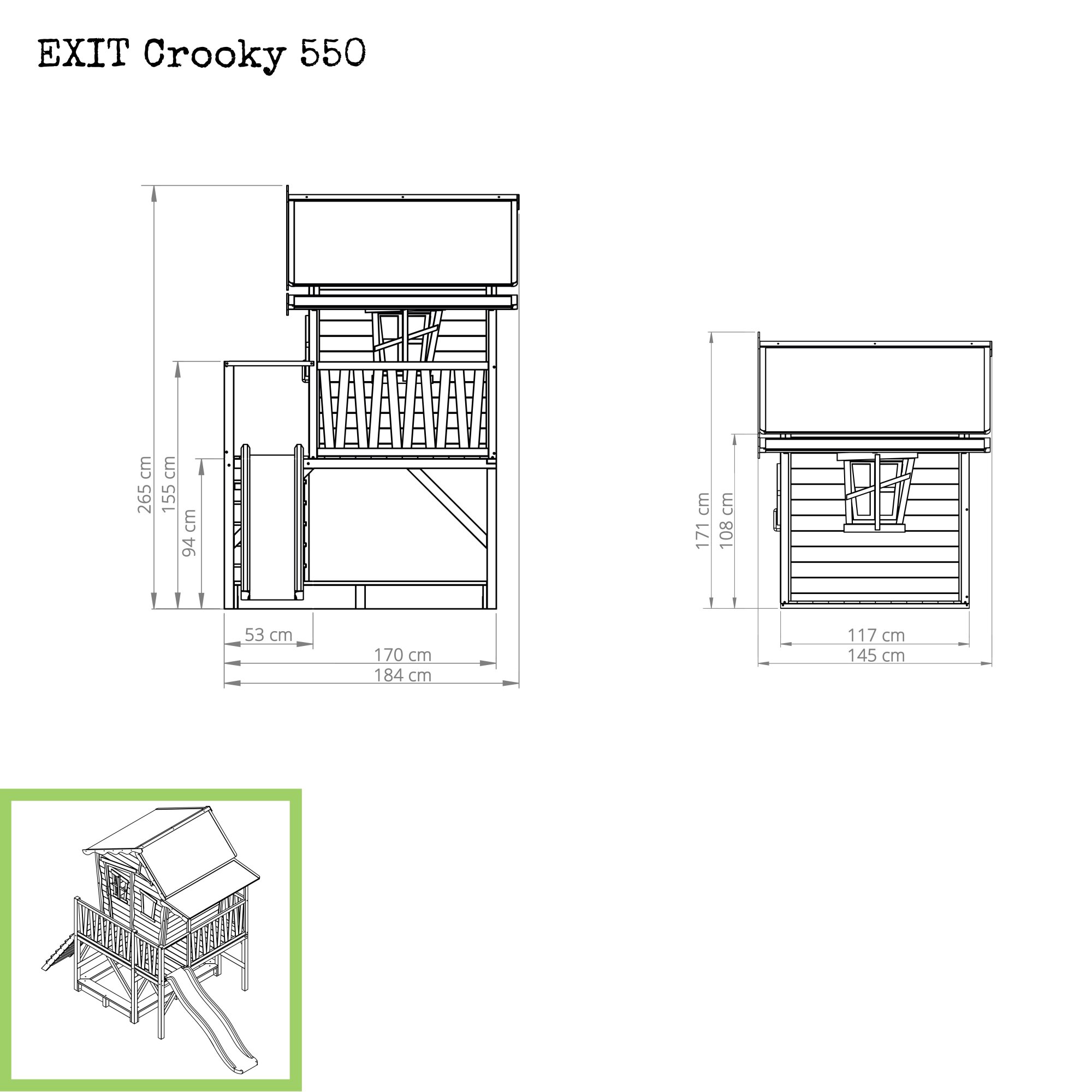 EXIT Crooky 550 Holzspielhaus graubeige Maße