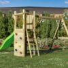 Spielturm Funny 3 aus Holz mit Rutsche, Doppelschaukel und Kletterwand