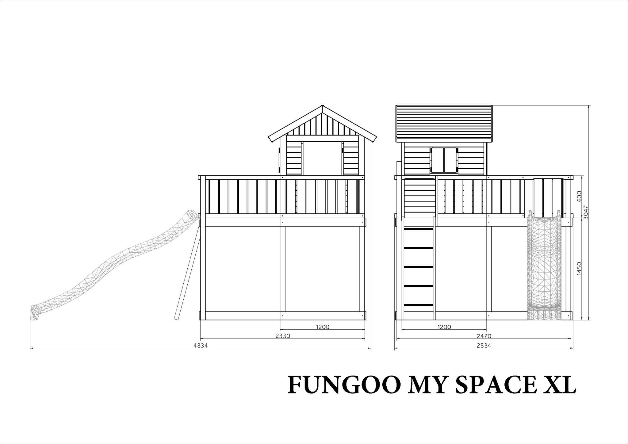 Spielhaus My Space aus Holz mit Anbau, Rutsche und Leiter