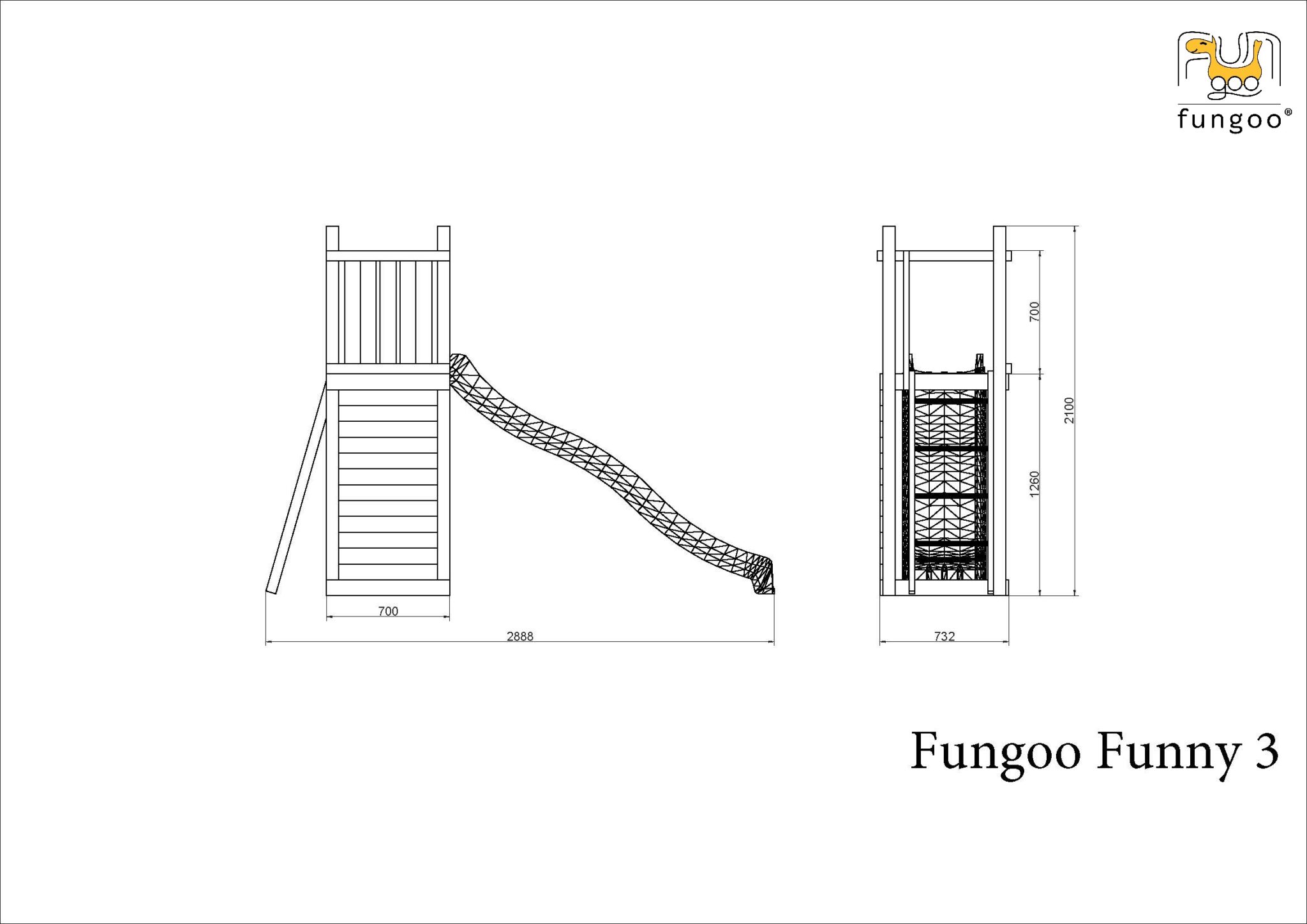 Fungoo Spielturm Funny 3 Einzelturm mit Rutsche und Kletterwand