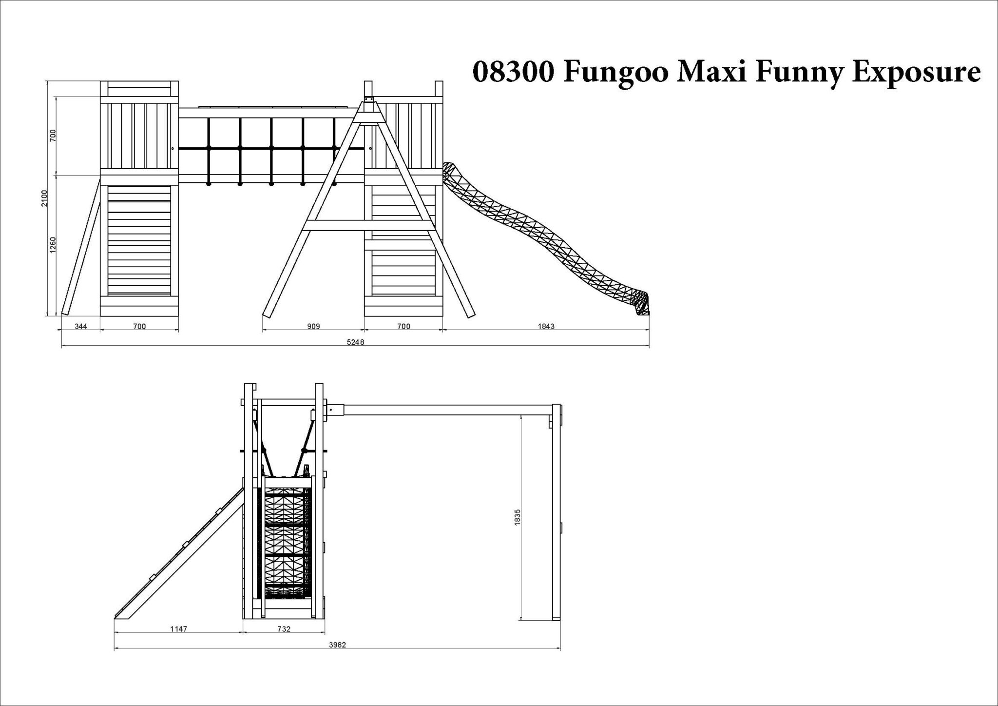 Fungoo Spielturm Maxi Funny Exposure mit 2 Türmen, Kletterwand und Rampe
