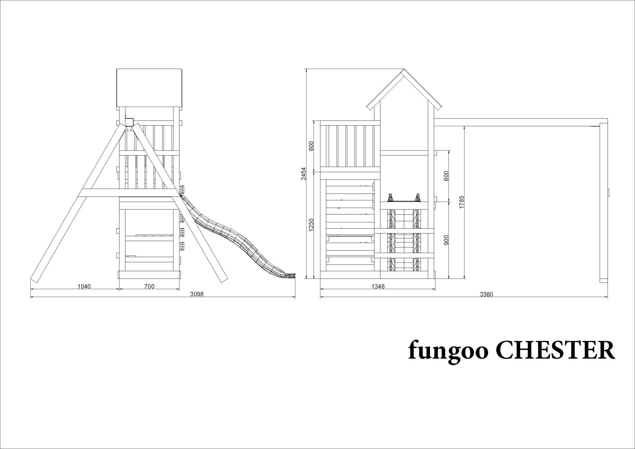 Fungoo Chester Mini Spielplatz mit Doppelschaukel, Rutsche, Kletterwand